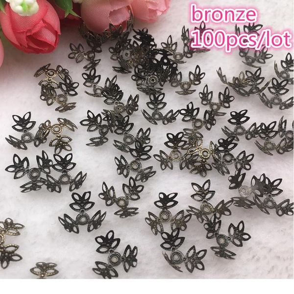 

100pcs/lot silver gold plated trefoil hollow flower petal end spacer beads caps charms bead for jewelry making acc qylztr