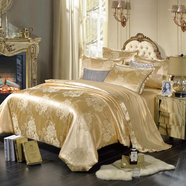 

european satin jacquard four piece quilted cotton bed skirt fitted a thick jacquard 4 piece bedding 1.8m1