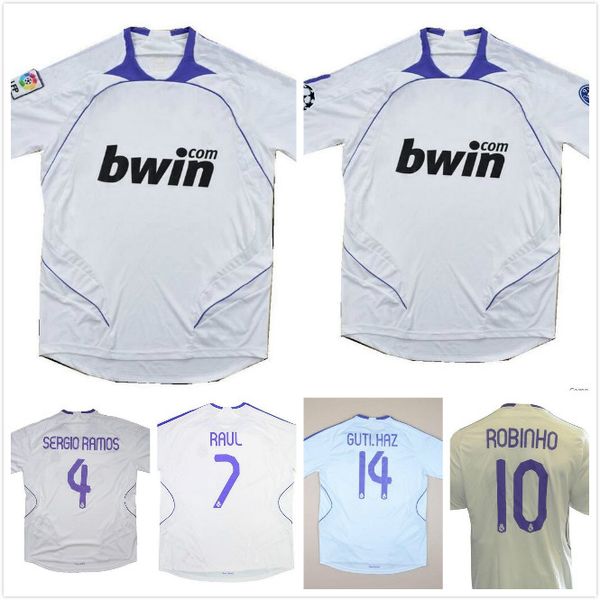 

2007 2008 real madrid home soccer jersey 07 08 robinho guti sneijder cannavaro van nistelrooy raul robben classic vintage football shirt, Black;yellow
