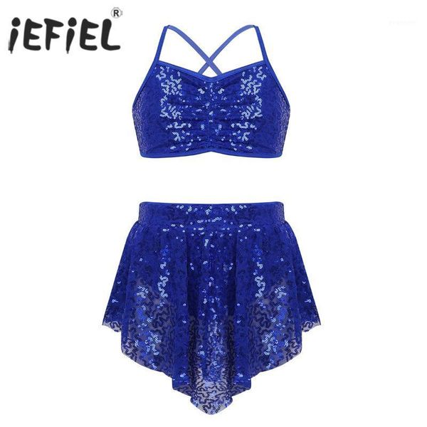 

kids girls performance lyrical dancewear straps glitter crop with skirt for lyrical modern gymnastics leotard dance costumes1, Black;red