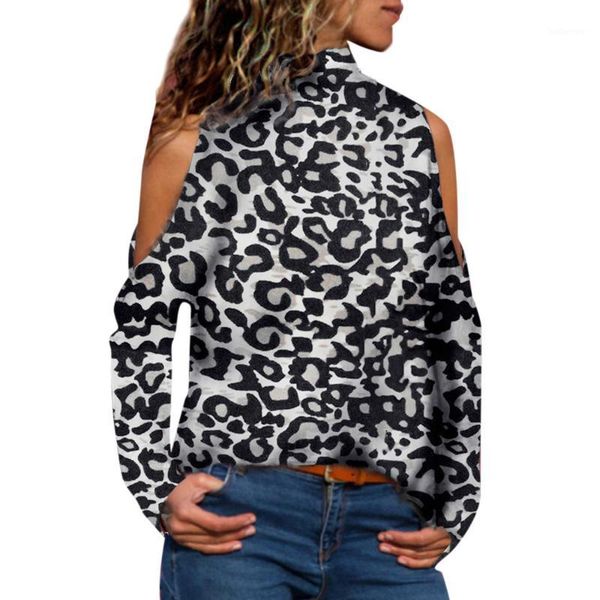 

women fashion high-neck off shoulder leopard print sweatshirt blouse shirt poleras sudadera mujer lady new vetement femme1, Black