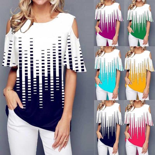 

summer 2020 fashion women hole ruffles printed tees plus sizes femme off shoulder blouse shirt beboho casual1, White
