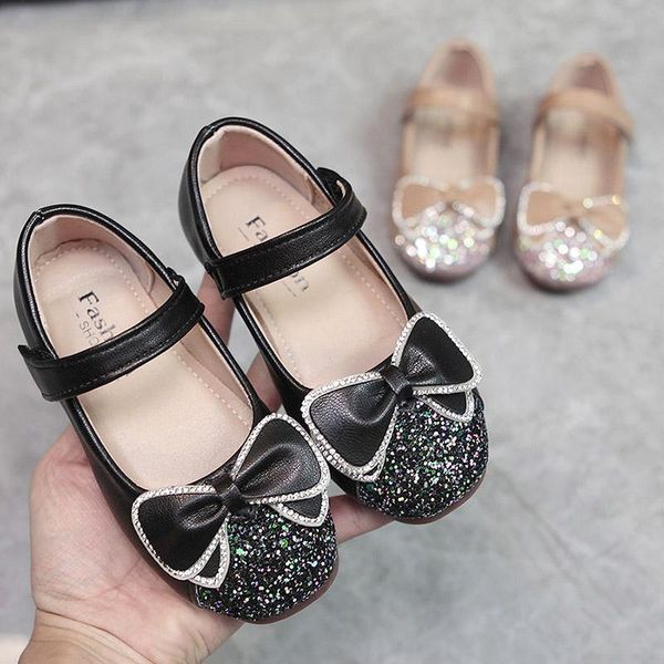 

spring autumn girls princess shoes butterfly bling mary janes shoes for baby kids leather dress shoe dance single shoe children, Black;grey