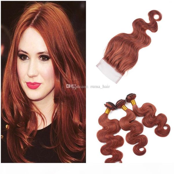 

color #33 auburn lace closure with bundles dark brown hair weaves with lace closure 4pcs lot auburn indian hair unprocess bundles, Black;brown