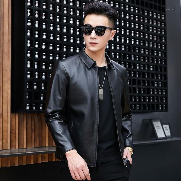 

business loose leather coat men's skin cattle collar discount coat short men's luxury black motorcycle1