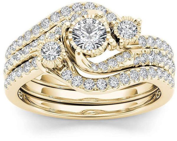 Venda quente casal anéis banhado a ouro incrustado zircon anel clássico jóias anel moda jóias fornecimento atacado