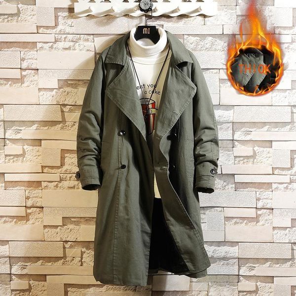 

new double breasted trench coat men jacket overcoat casual men's windbreakers solid color long loose winter fashion trenchs, Tan;black