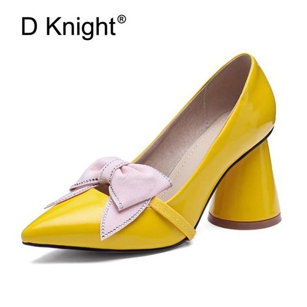 

bow women pumps patent leather high heels party wedding shoes woman elegant pointed toe spring summer basic pumps size 43, Black
