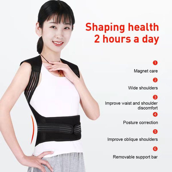 

back support 98 tourmaline self-heating brace belt shoulder pad shirt spine lumbar posture, Black;blue