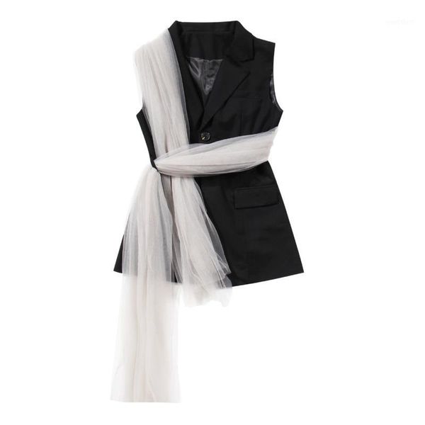 

womengaga 2020 summer vest winding mesh button fashion personality patchwork temperament commuting girl female b2371, Black;white