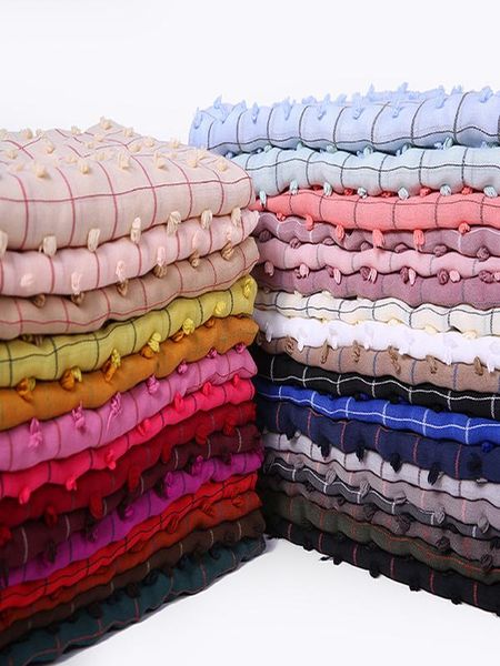 

новый 1 шт. простой турецкий стиль pom хлопок hijab шарф мусульманский шал сплошной цвет плед шарф оголовье обертывание тюремные шали шарфы, Blue;gray
