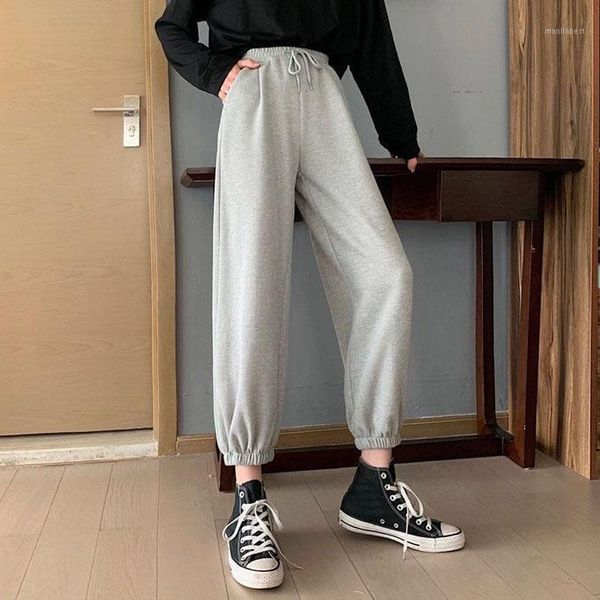 

women high waist drawstring jogging pants plus size female new fashion solid color loose harem trousers ladies casual pants1, Black;white