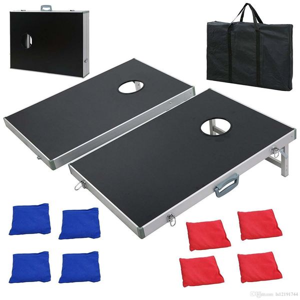 

cornhole bean bag toss game set aluminum frame portable design w/ carrying case