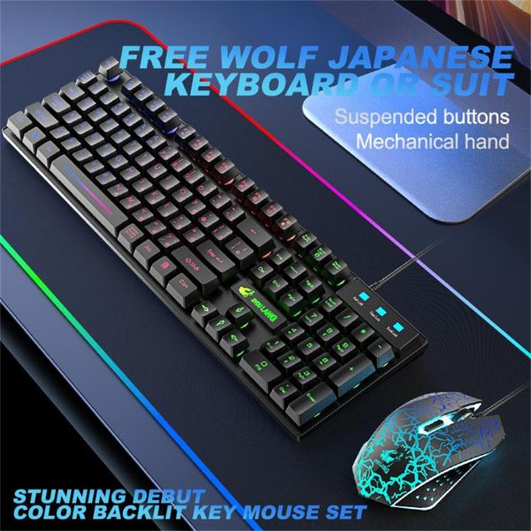 

rainbow backlight usb ergonomic gaming keyboard and mouse set for pc lapkeyboard waterproof computer game keyboards