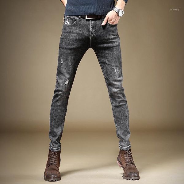 

men gray ripped jeans fashion embroidery slim fit pencil pants1, Blue