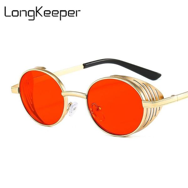 

2021 new metal steampunk sunglasses men women fashion round glasses brand design ladies vintage uv400 eyewear oculo, White;black