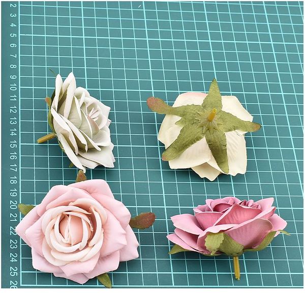 

10pcs/lot 7cm artificial rose silk flower heads for wedding decoration diy wreath gift box scrapbooking craft fake jllmec