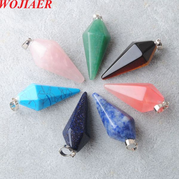 

wojiaer natural gemstones pendant hexagonal pyramid reiki chakra healing dangle bead women diy jewelry necklace bz905, Silver