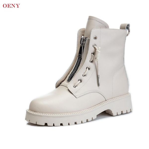 

martin boots british style autumn winter 2020 new middle tube front zipper leather boots retro casual women's trend, Black