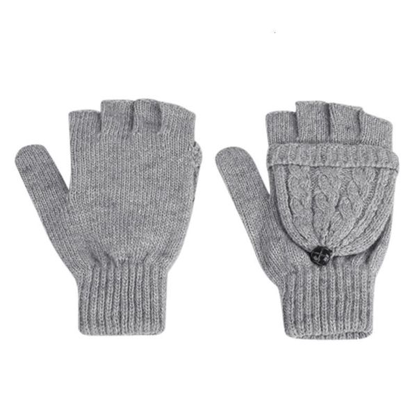 

women' winter fingerless flip gloves knit thick mittens women glove elegant cute solid keep female warm gloves guantes mujer, Blue;gray