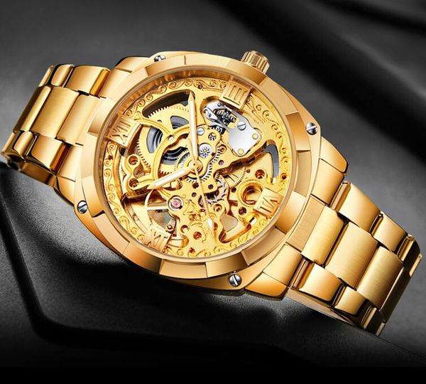 

wlisth 18k yellow dial luminous steel band men's watch automatic mechanical watch men's mechanical watch, Slivery;brown