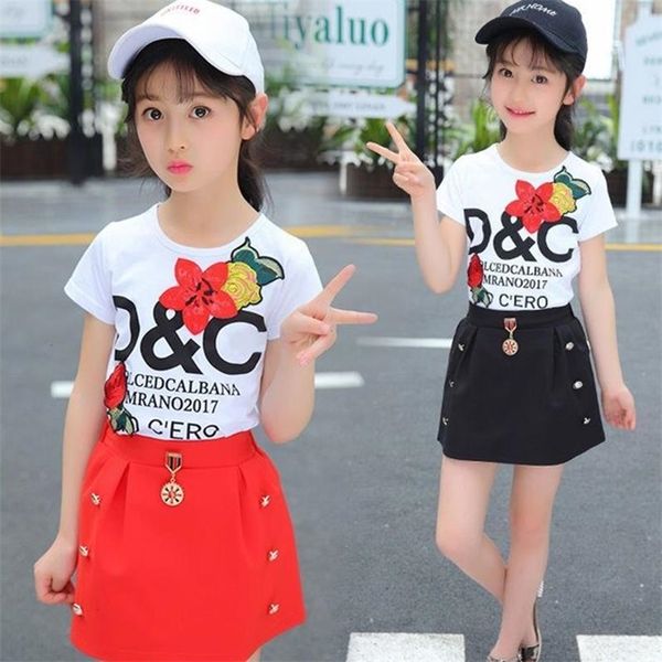 

baby girls clothing summer kids children sets girl applique t-shirt + short pants suit lovely baby girl clothes birthday gift y200325, White