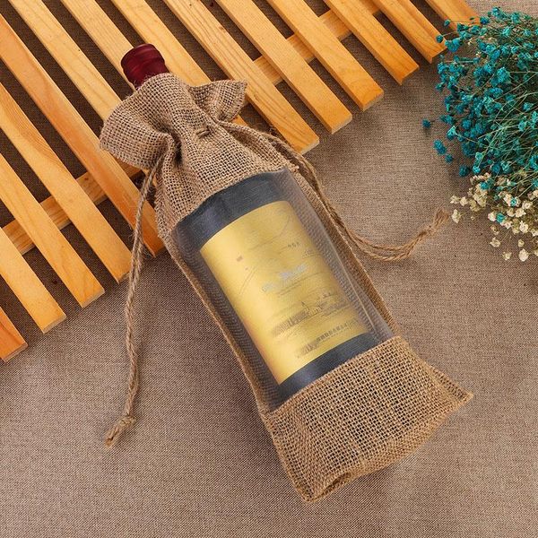 

jute linen wine bag window wine bottle gift bags textile foldable wrapping drawstring party table decoration customized logo, Pink;blue