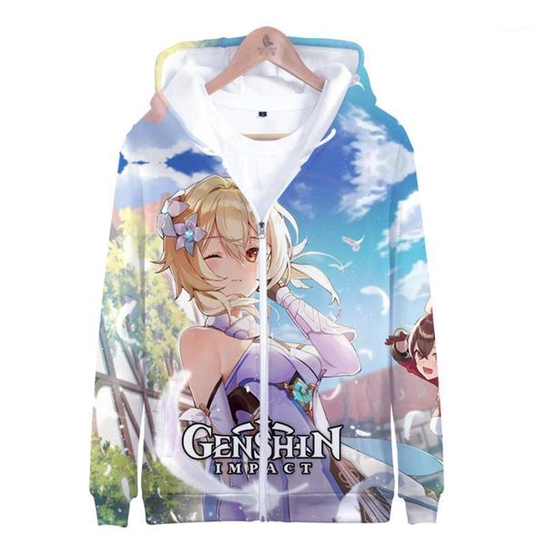 

new game genshin impact print women/men zipper hoodies long sleeve kid size hooded sweatshirts boys/girls streetwear clothes1, Black;brown