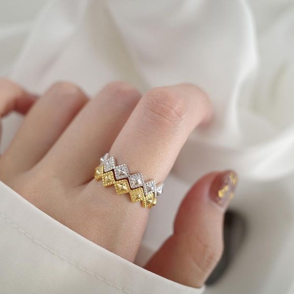 

designer fashion square index finger ring ins minimalist fashion square geometric crystal opening rings, Slivery;golden
