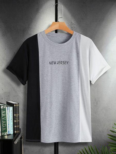 

men letter graphic color block tee b8ch#, White;black