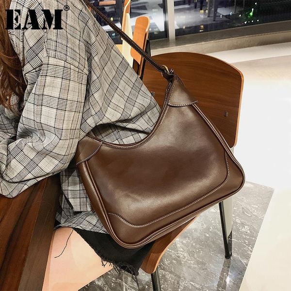 

[eam] women new vintage khaki white line big pu leather personality all-match crossbody shoulder bag fashion tide 2020 18a0018