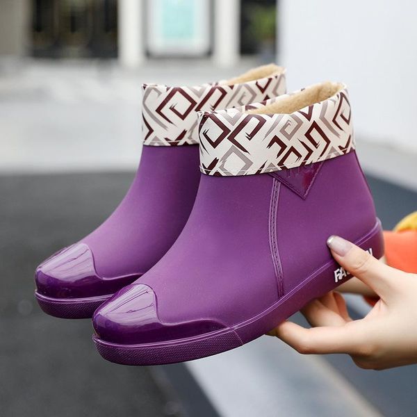 

womens shoes woman rainboots leopard rain boot color ladies flat heel round head short boots waterproof ankle boots, Black