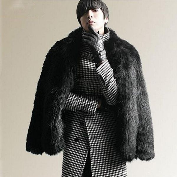 

men's fur & faux s-6xl european and american fashion winter clothes coat 2021 overcoat male imitation, Black