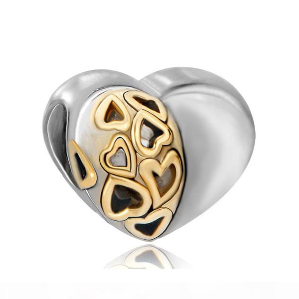 

valentine's day large hole wholesale 2 toned heart love european bead fit pandora chamilia biagi charm bracelet, Black