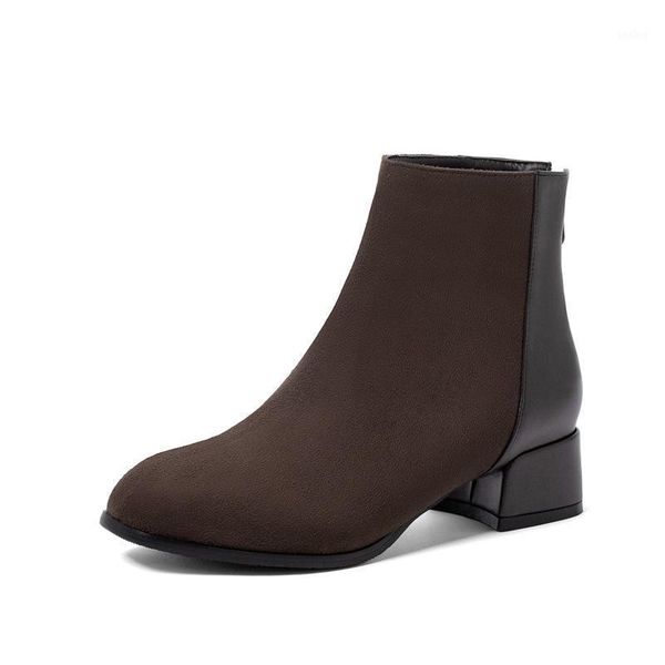 

med heel boots female shoes winter footwear round toe boots-women luxury designer ladies autumn 2020 low fashion rubber1, Black