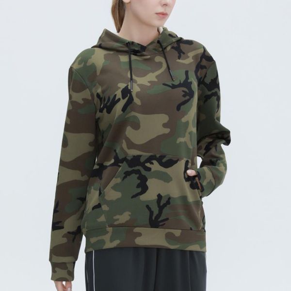

2021 luga autumn and winter camouflage hooded drawstring casual sweater running sports fitness yoga ladies long-sleeved sweater, Black