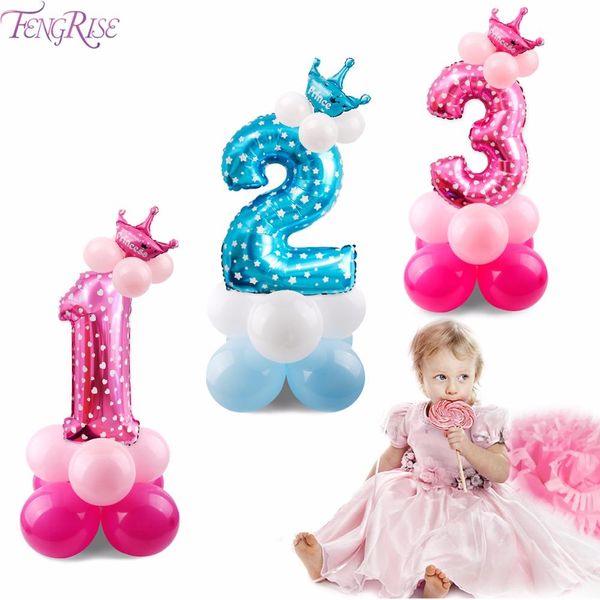 

fengreise pink crown digit 0 9 номер баллон с днем ​​рождения воздушные шары baloon 1-й день рождения вечеринка украшения детей kabyshower f