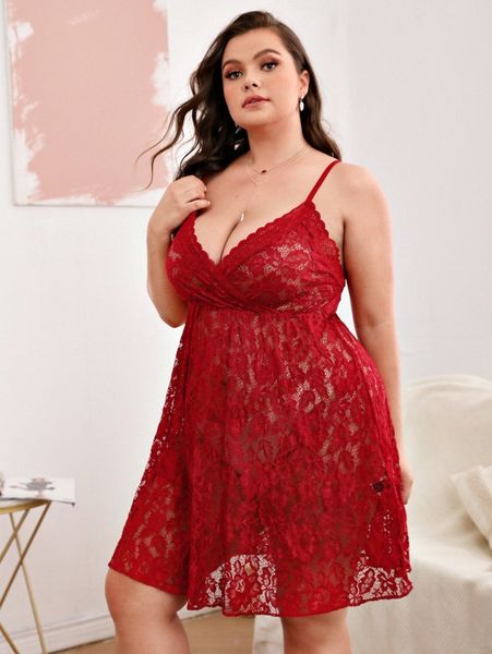 

plus floral lace slip nightdress d4ap#, Black;white