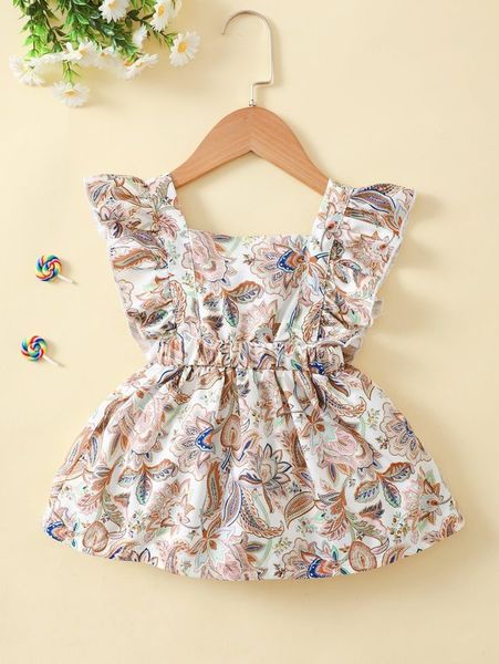 

baby floral ruffle trim overall dress she, Red;yellow