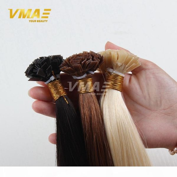 

double drawn pre bonded keratin hair extensions pure color flat tip fusion hair 100pcs 1g each strands brazilian virgin human flat tip hair, Black