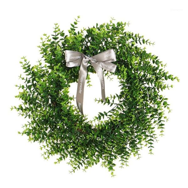 

artificial eucalyptus wreath, 20" fake green leaves wreath for home front door hanging wall window wedding party decor1