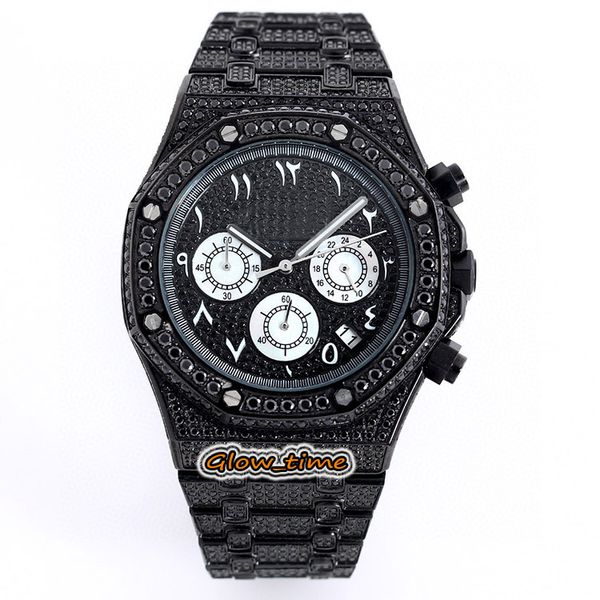 

black diamond iced out full case 26320ba 26320or arabic numerals dial mens watch japan vk quartz chronograph iced out watches, Slivery;brown