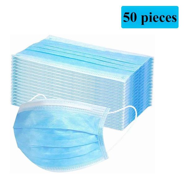 

3-layer 50 pcs disposable face masks thick with earloops for salon, home use comfortable in stock maskmfs0