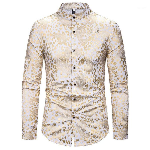 

white paisley floral bronzing print shirt men brand slim long sleeve dress shirt mens party event social shirts camisa hombre1, White;black
