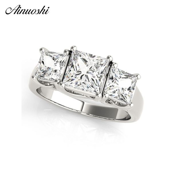 

ainuoshi 925 sterling silver women wedding engagement ring 1.25ct princess cut three stones rings anniversary lovely jewelry y200106, Slivery;golden