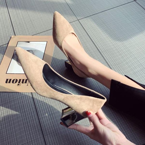 

dress shoes simple style 2021 spring pumps korean version of the wild pointed women's suede thick heels women, Black