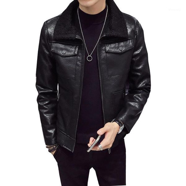 

new winter blazer fur collar long section men fur coat men's business casual leather jacket fleece warm thick overcoat m-xxxl1, Black