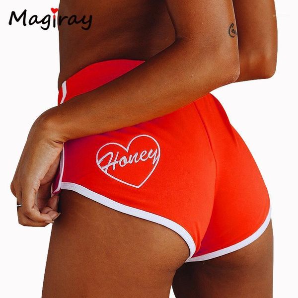 

magiray elastic high waist shorts women casual honey heart print summer mini booty short femme black c1921, White;black