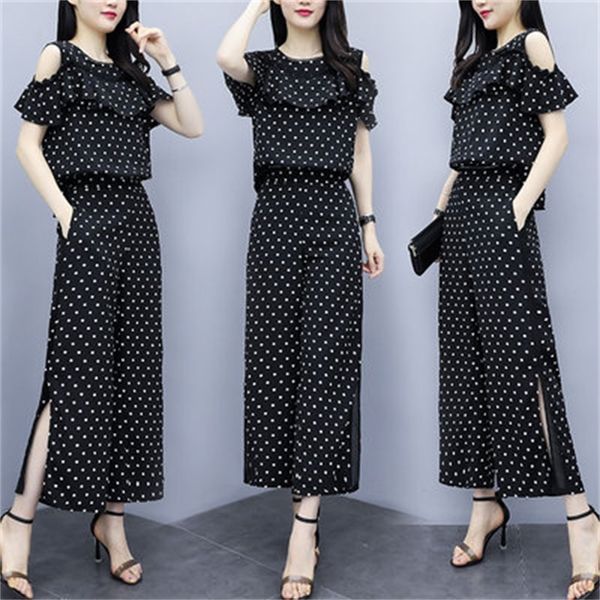 

dot piece ample leg length women's two sets of female pants femme deux garments e78h, White