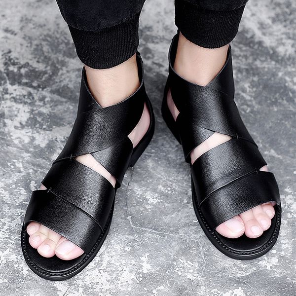 

outdoor men roman sandalssummer classic mens sandals soft sandals comfortable shoes genuine leather sandals soft high quality, Black